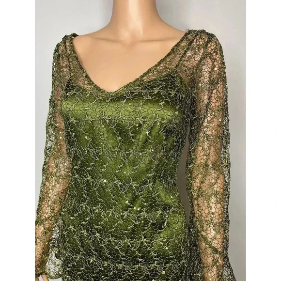 Kay Unger Olive Green sequined mini dress size 8 cocktail holiday - Picture 5 of 12